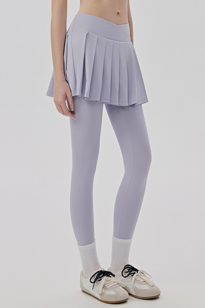 Women's Athletic Crossover Waist 2-in-1 Pleated Yoga Skirt Leggings