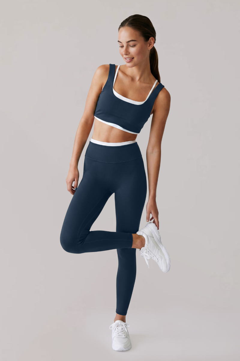 Women's Faux Two-Piece Color Block Bra And Leggings Yoga Set