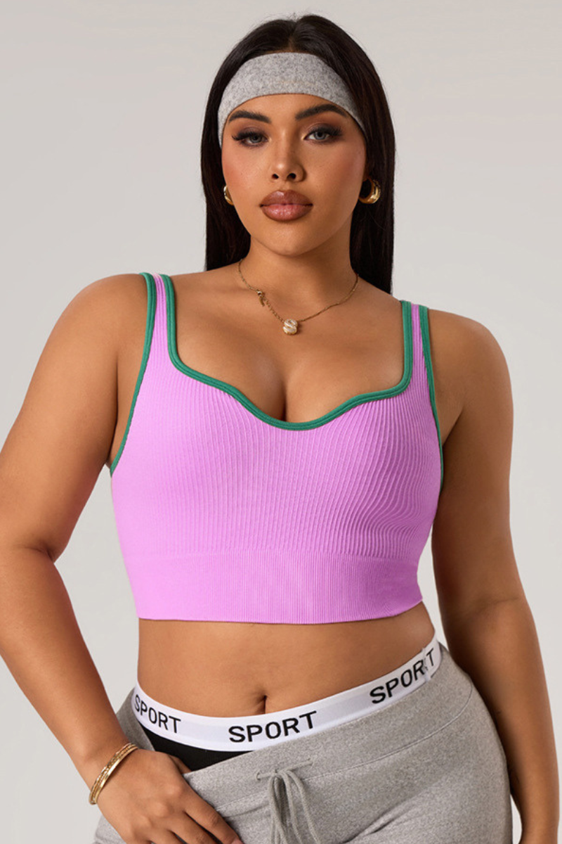 Plus Size Women's Color-Block Ribbed V-Neck Sports Bra