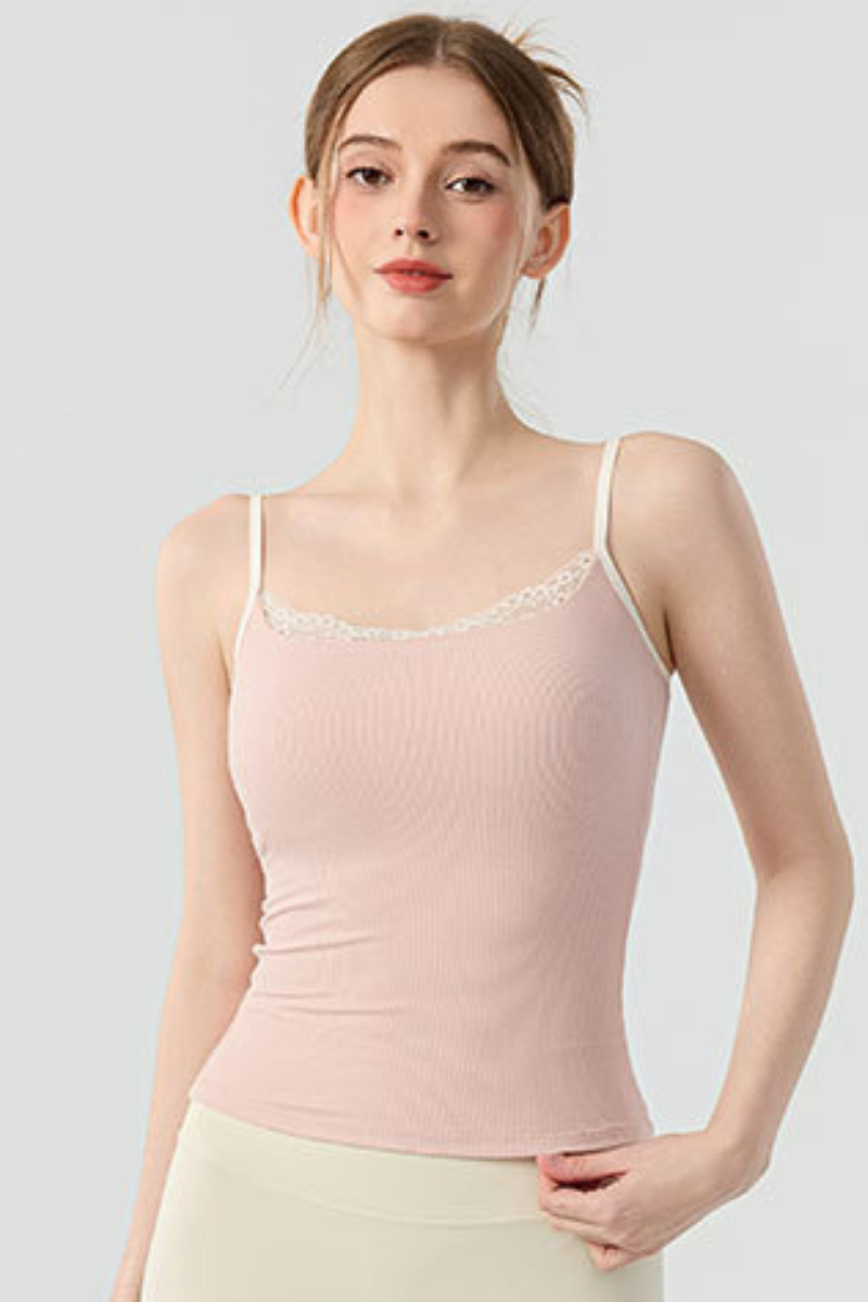 Women's Athletic Lace Contrast Thin Strap Slim Cami Top