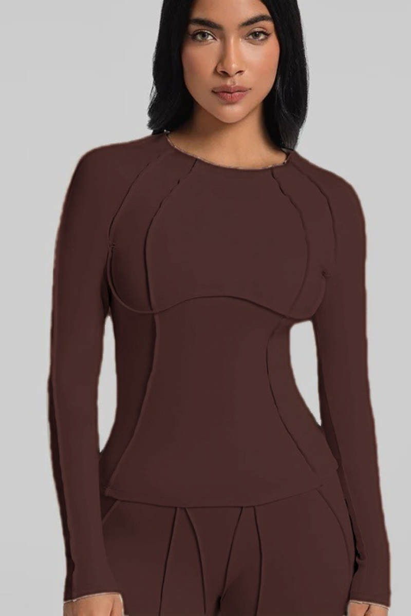 Women's Athletic Seam Detail Cropped Yoga Long Sleeve Top