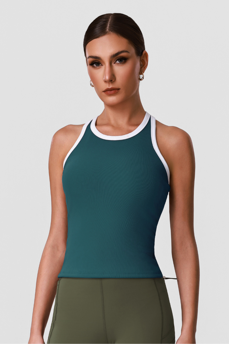 Women's Color-Block Binding Racerback Ribbed Sports Tank Top