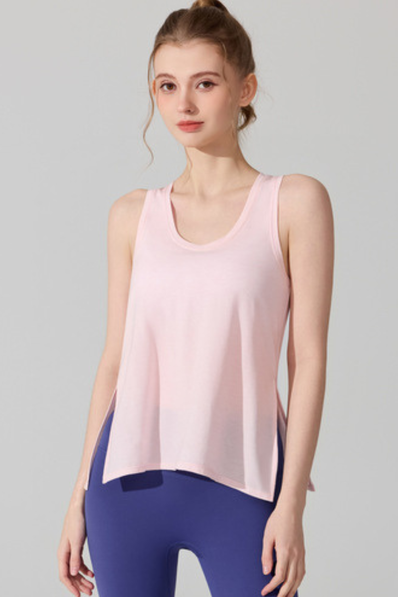 Women's Loose Sleeveless Side Slit Knottable Sports Tank Top