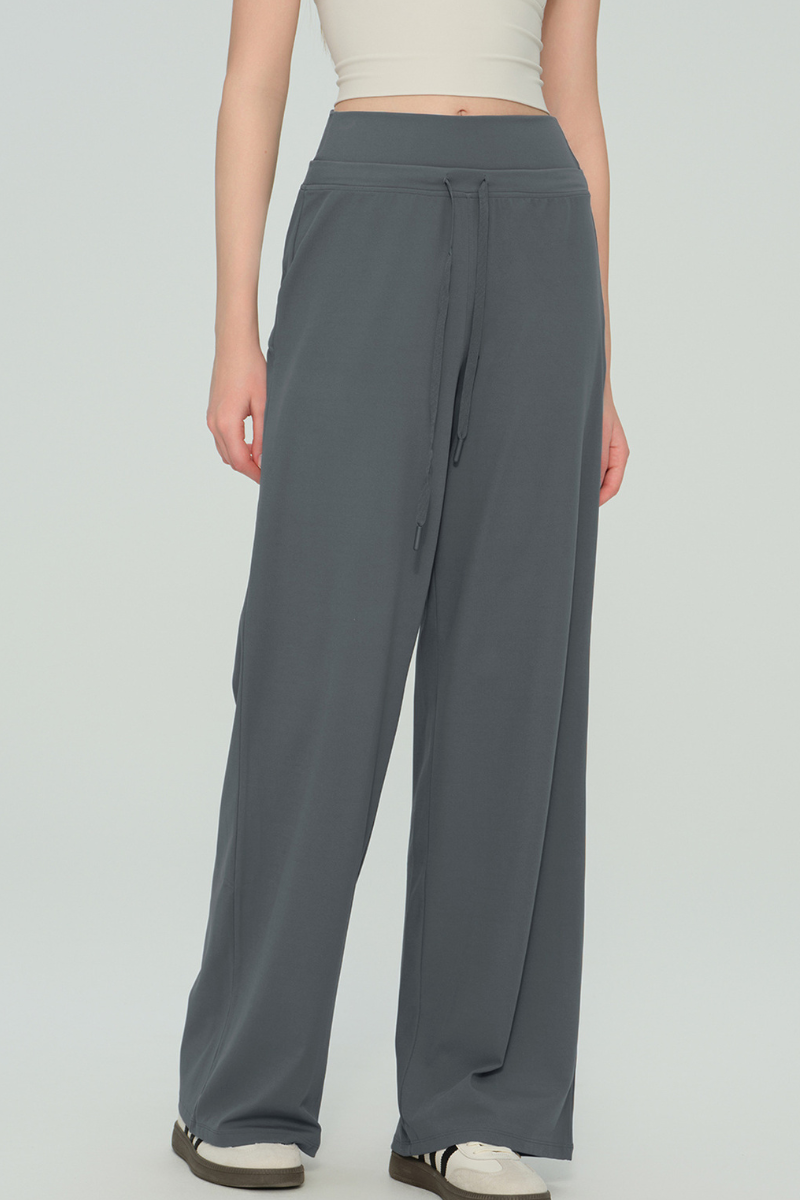 Women's Double Waist Drawstring Wide Straight Leg Yoga Pants