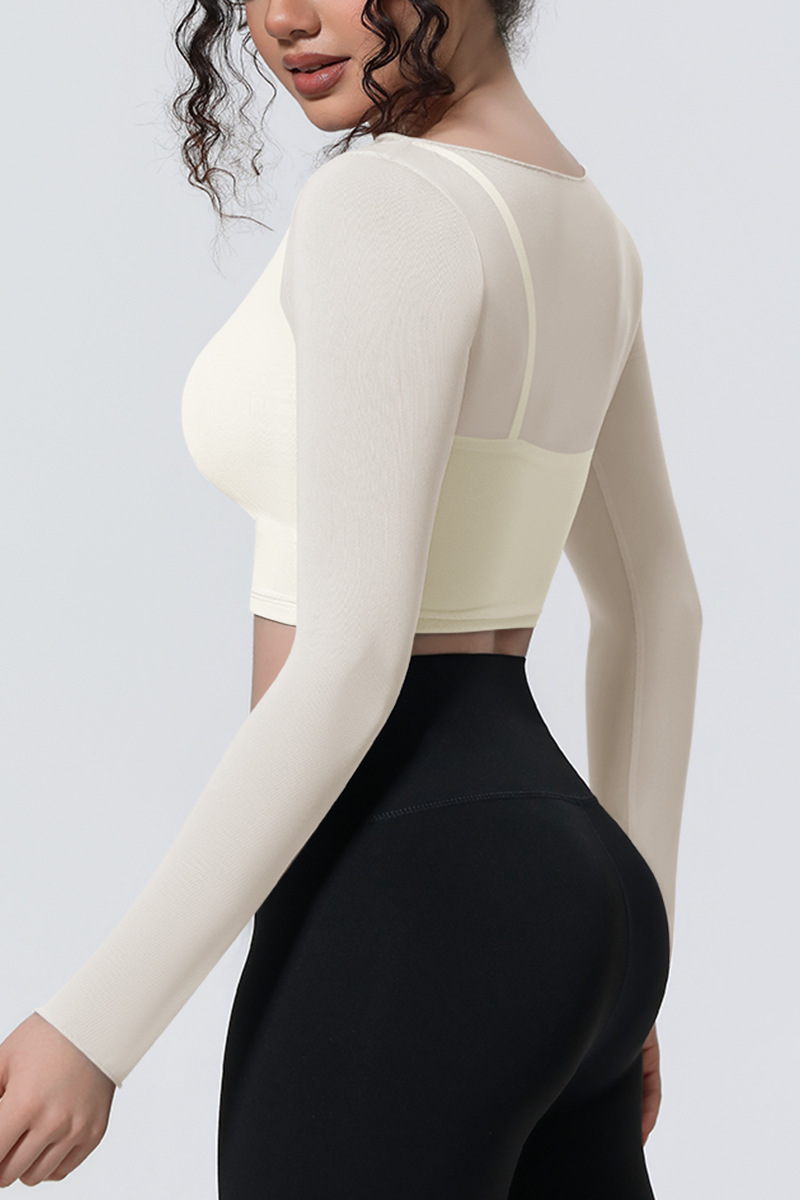 Women's Mesh Stitched Mock Two-Piece Long Sleeve T-shirt