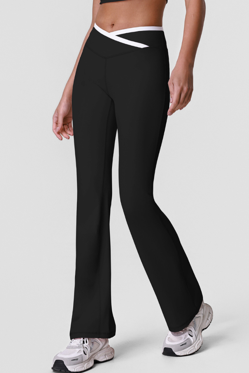 Women's Athletic Color Block Cross V-Waist Flared Pants
