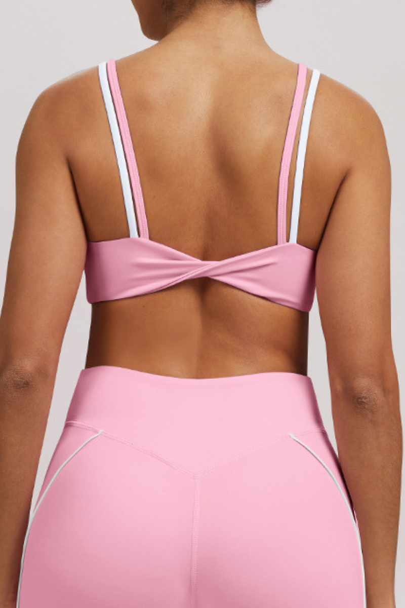 Women's Athletic Double-Strap Color Block Twist-Back Bra