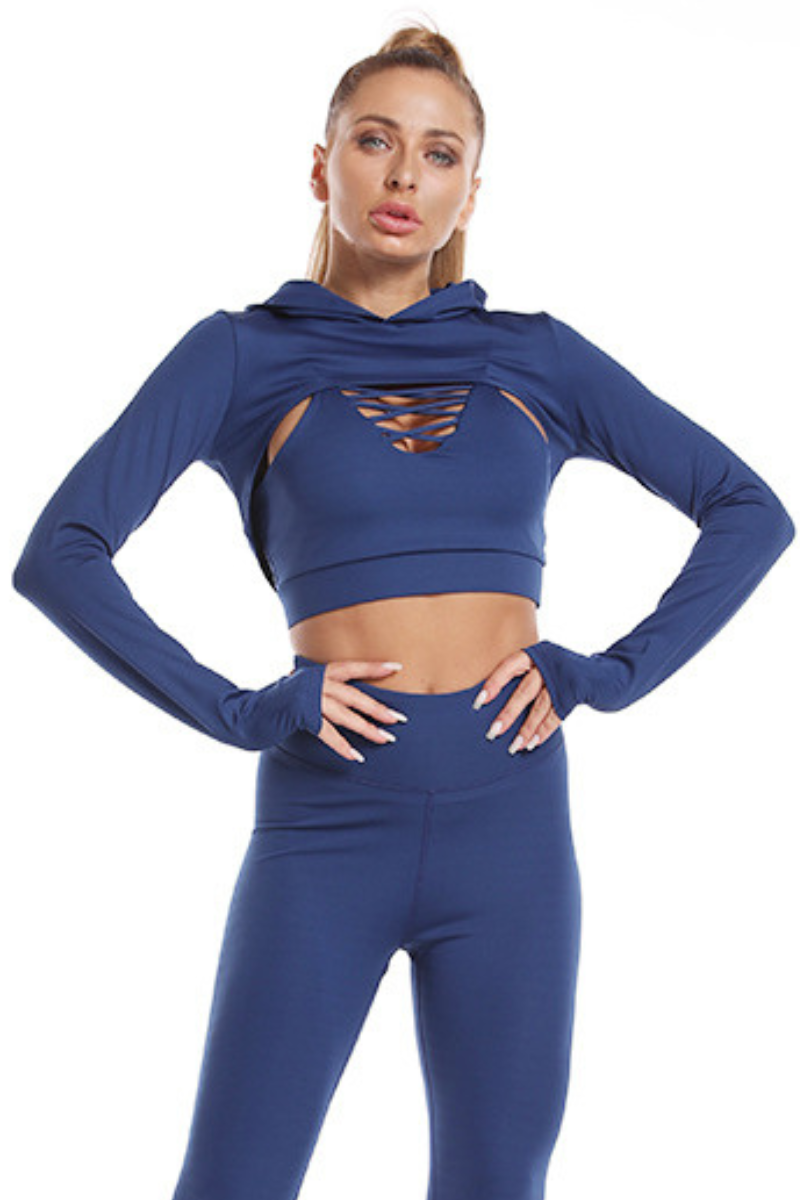 Women's Finger Cuff Cropped Solid Athletic Hooded