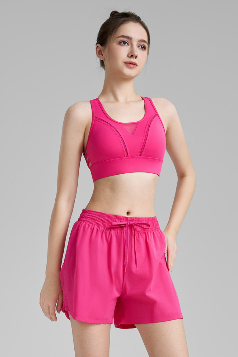 Women's Mesh Panel High Impact Bra & Shorts 2-Piece Set