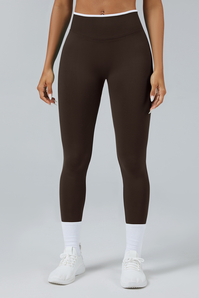 Women's Color Contrast Trim Seamless High Waist Yoga Leggings