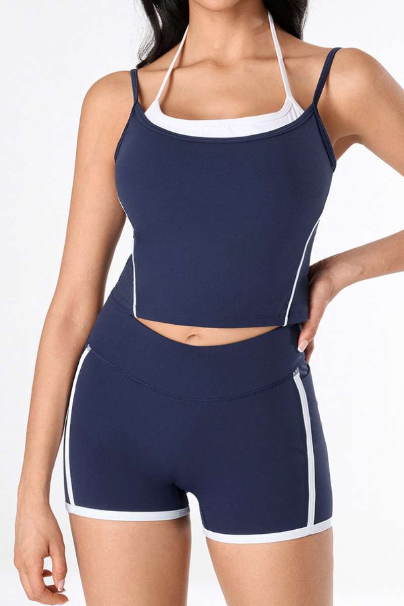 Women's Athletic Color-Block Faux 2 Piece Padded Tank Top