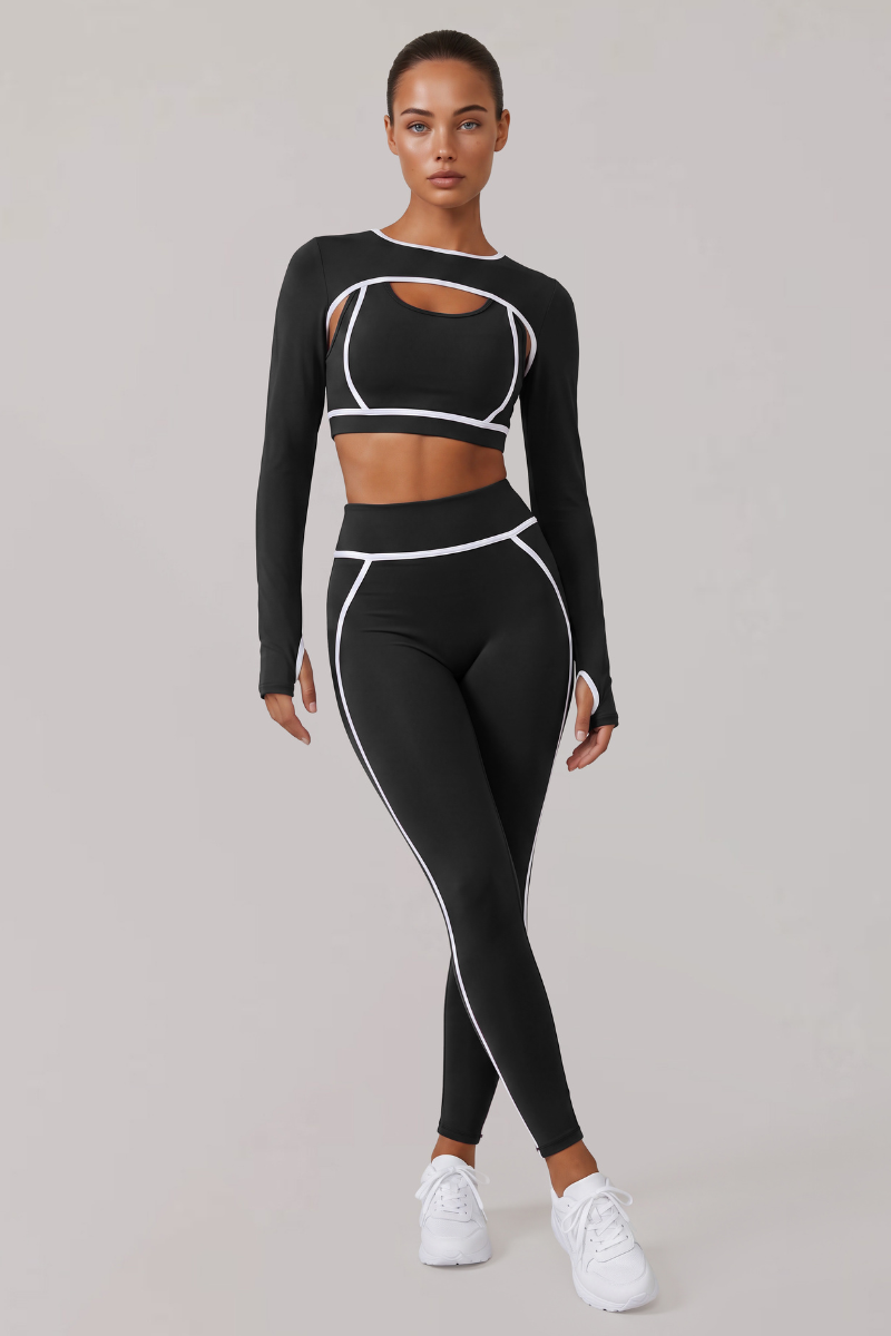 Women's Naked-Feel Contrast-Line 3-Piece Yoga Workout Set