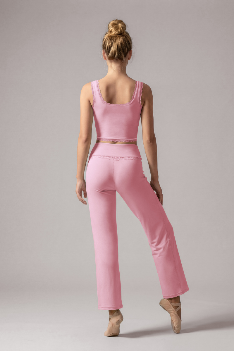 Women's Lace Trim Tank Top And Wide Leg Pants Workout Set