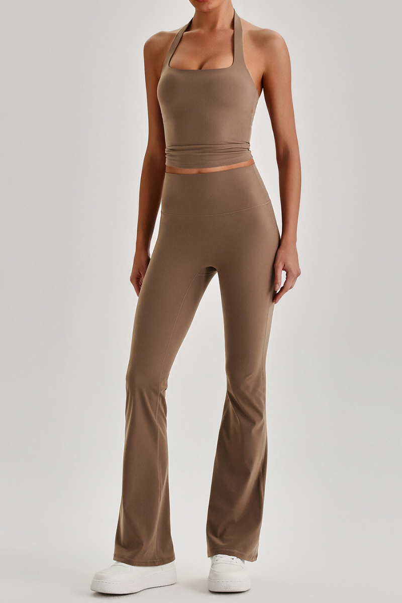 Women's Brushed Halter Tank Top & Yoga Flared Pants Set