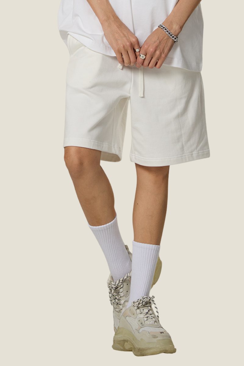 Unisex 380G Cotton Sweat Shorts - Solid Straight Drawstring Joggers