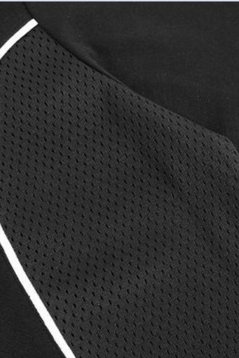 Unisex Streetwear Mesh Panel Contrast Stripes T-Shirt