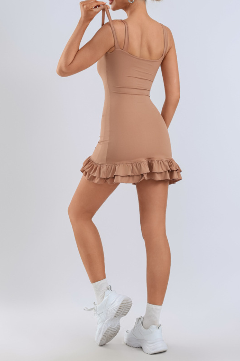 Women's Adjustable Double Buckle Ruffle Hem Tennis Mini Dress