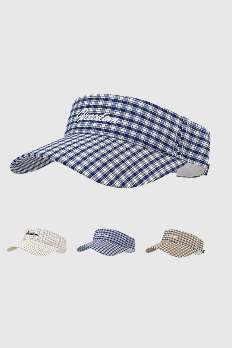 Athletic Plaid Embroidered Sun Visor Vintage  Empty Top Cap