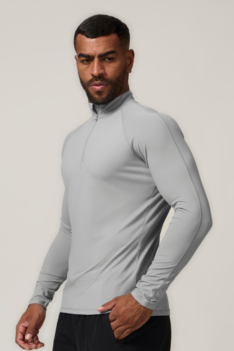 Men's Half-Zip Mock Neck Quick-Dry Athletic Long Sleeve T-Shirt