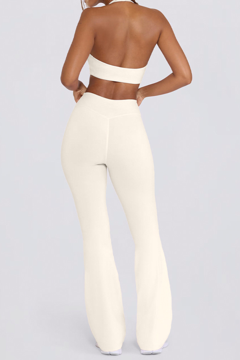 Women's Brushed Pleated Sports Yoga Bra And Flared Pant Set