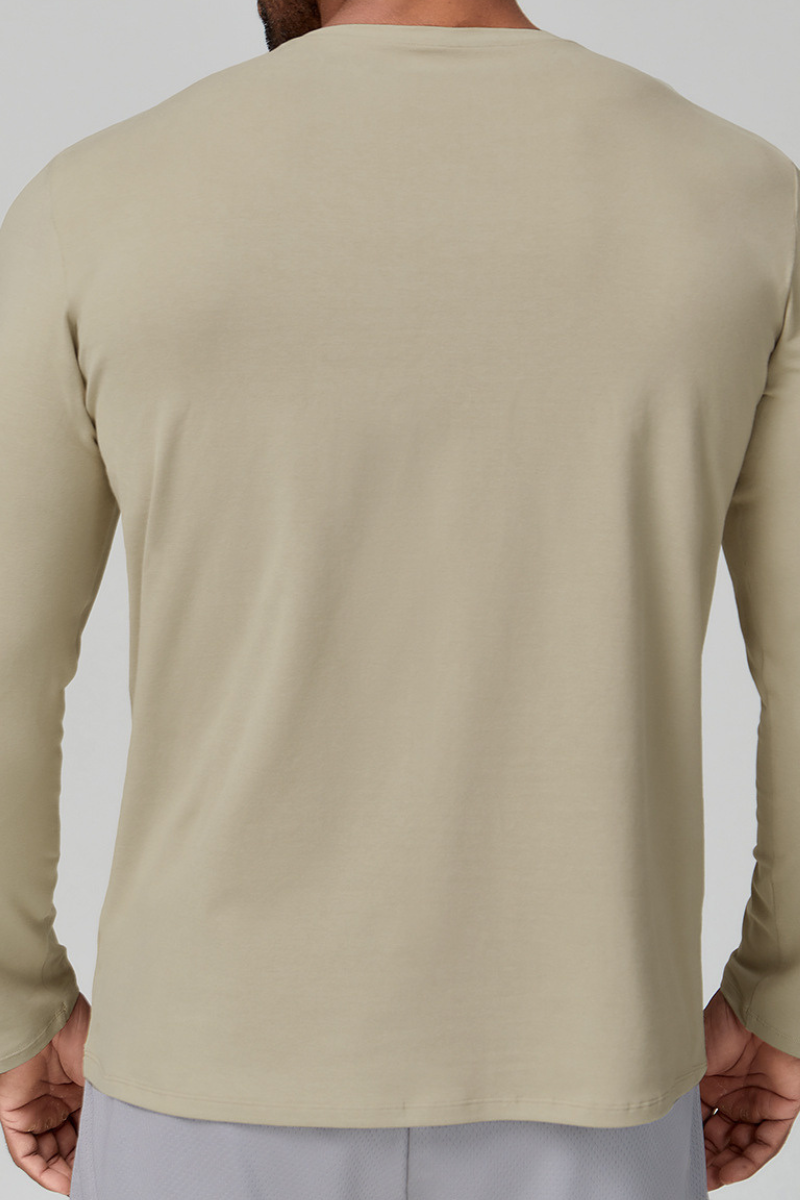 Men's Summer Crew Neck Skin-Friendly Solid Long Sleeve Athletic Top