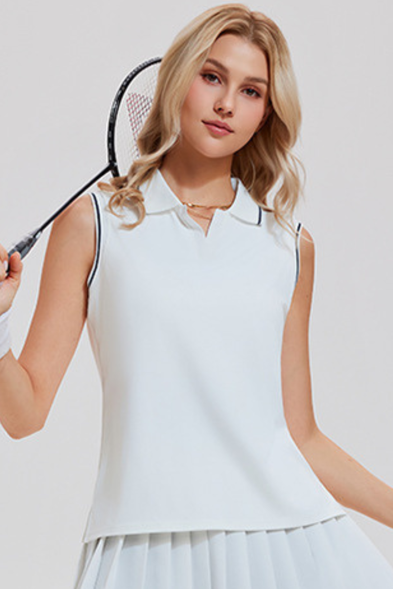Women's Color Block Sleeveless Polo Athletic Tennis Tank Top