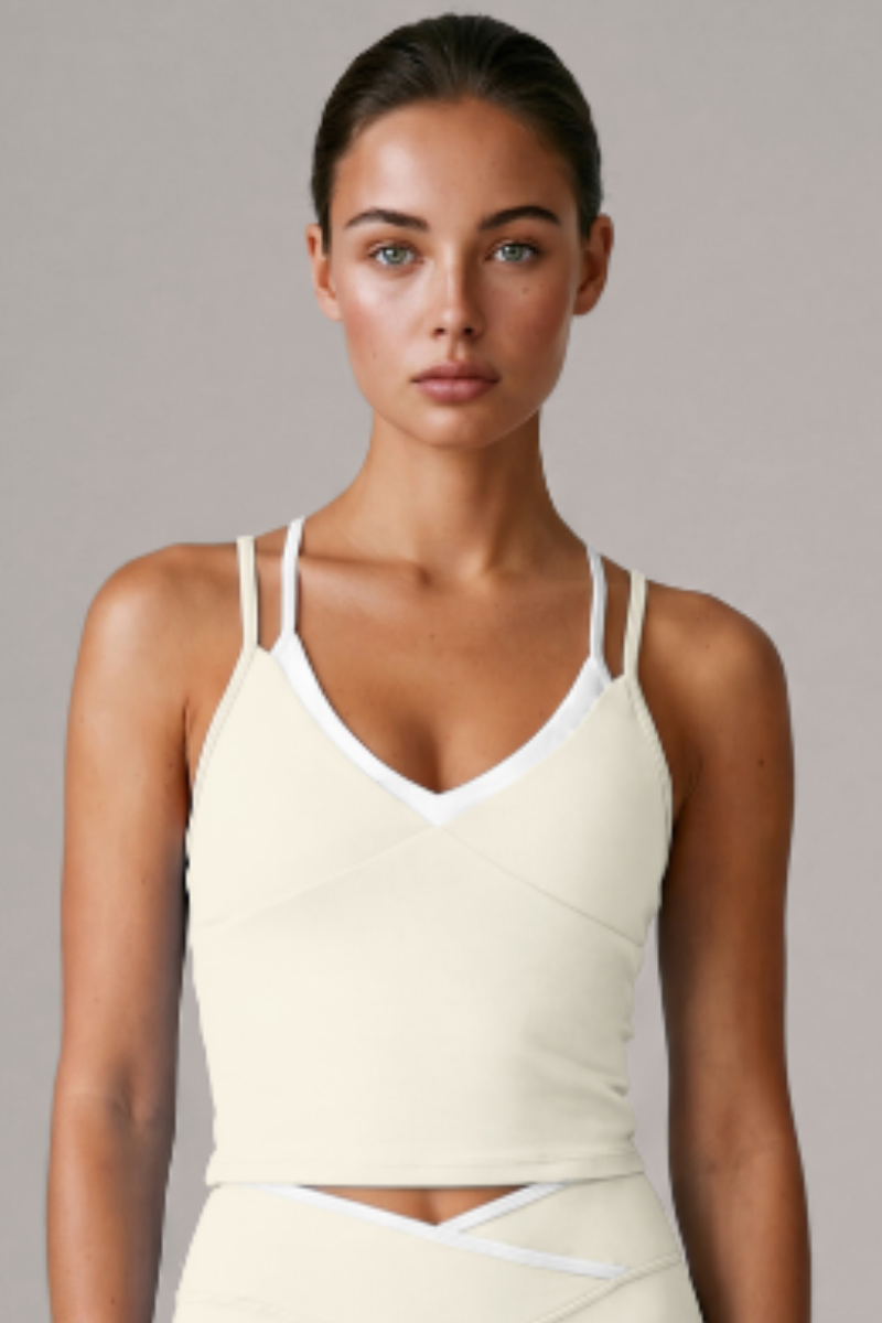 Women's Color Block Fake Two-Piece Sports Cami Tank Top