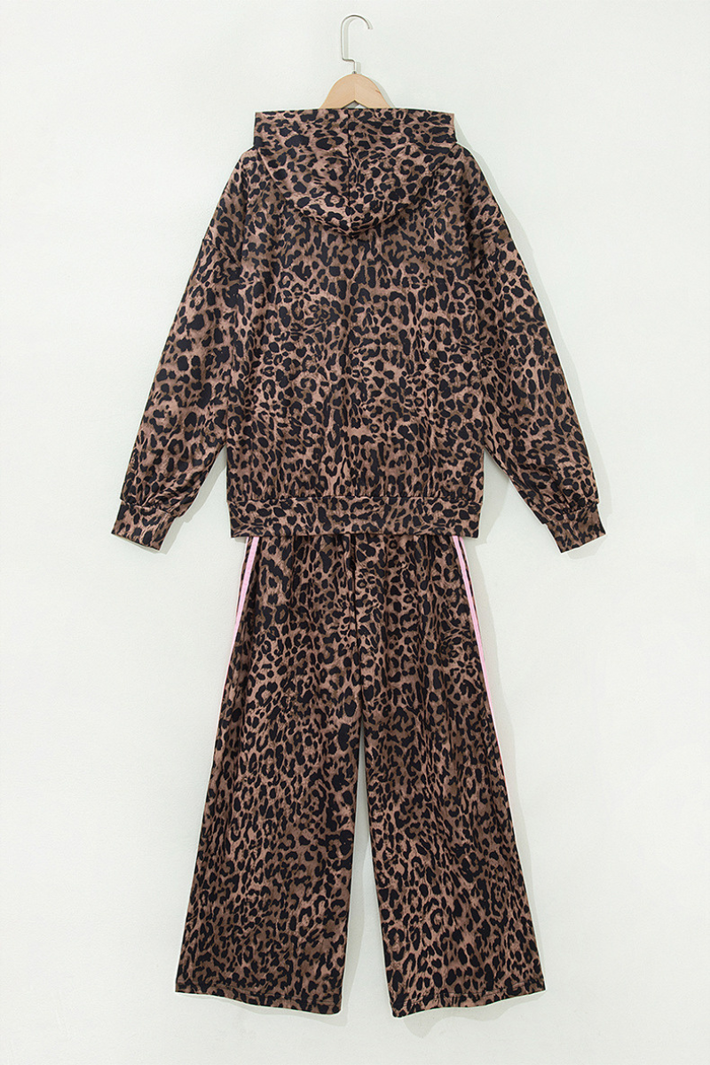 Women's Fall Leopard Print Sets:Side Stripe Hoodie And Pants