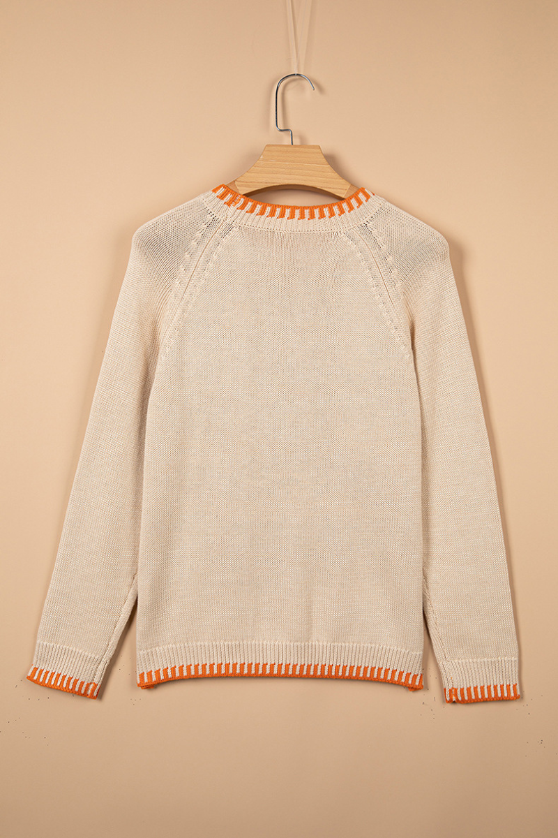 Women's Fall Halloween Pumpkin Floral Applique Knit Sweater