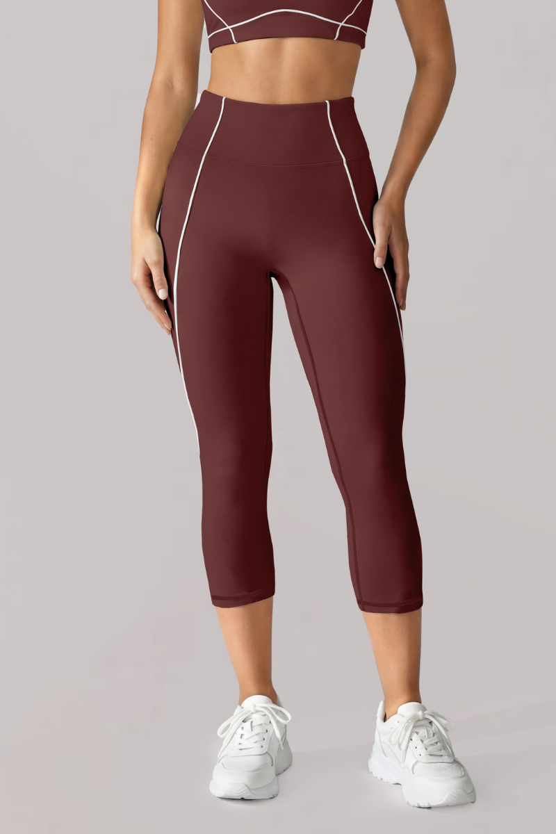 Women's Contrast-Line High-Waist Butt-Lifting Capri Leggings