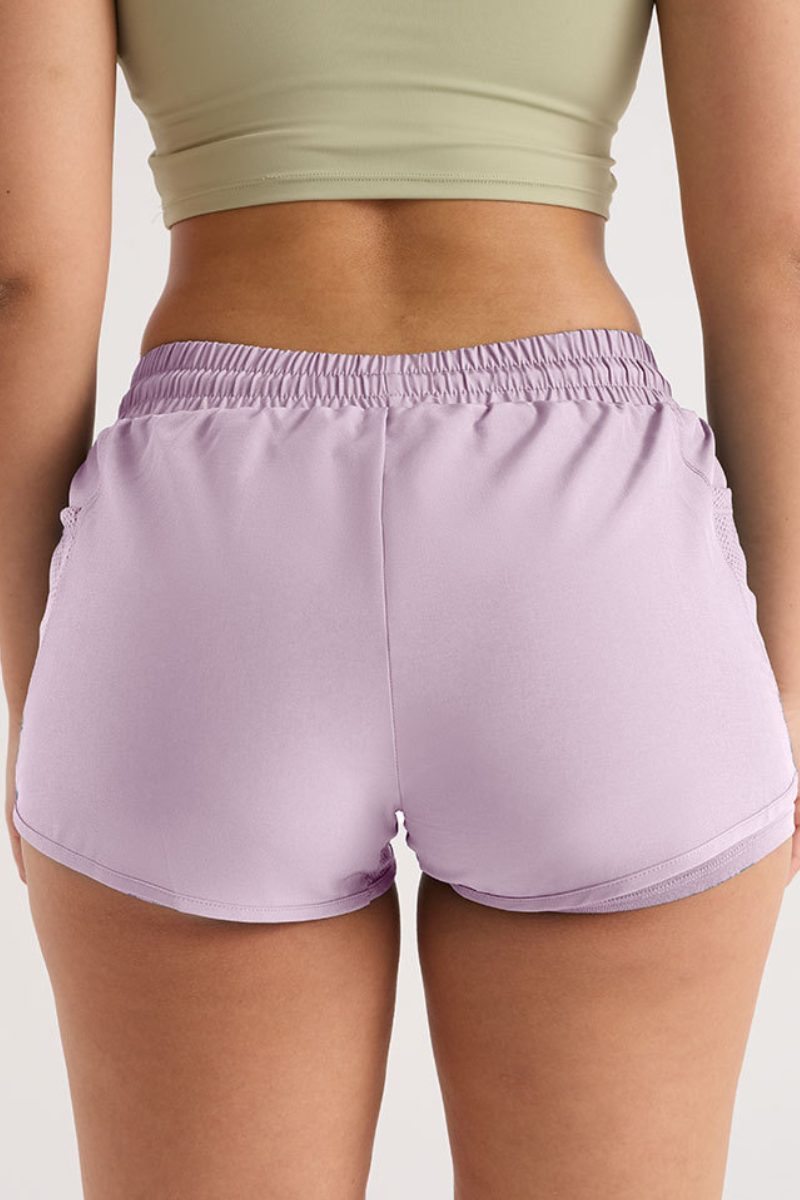 Women's Mesh Panel Drawstring Double-Layer Sports Shorts