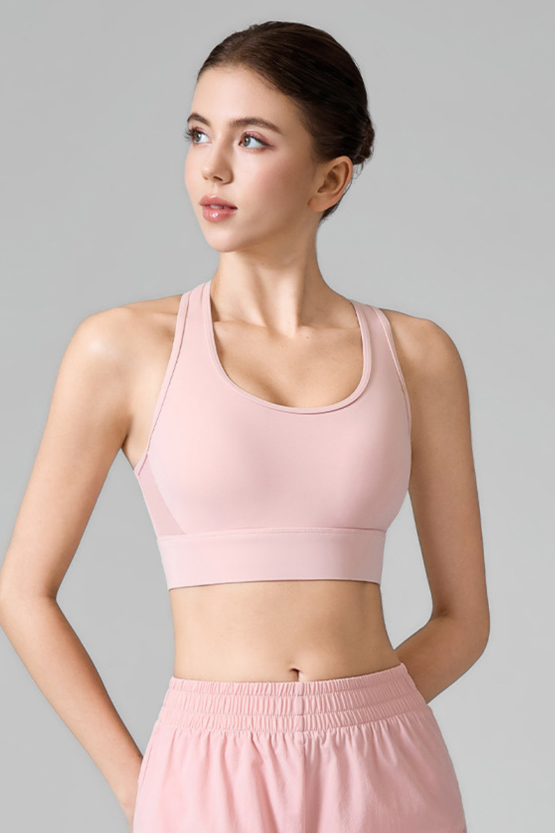 Women's Mesh Splicing Racerback Wide Strap Athletic Tennis Bra