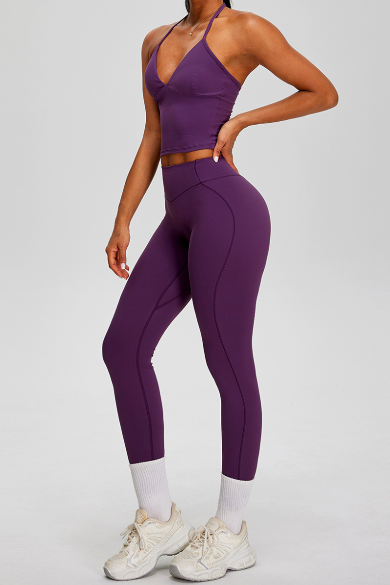 Women's Athletic Sets:Halter V-neck Tank Top And Leggings