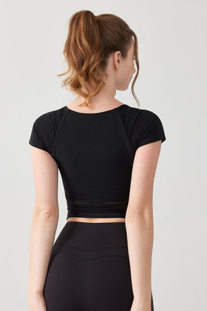 Women's Mesh Sheer Layer Faux Two-Piece Padded Athletic Tee