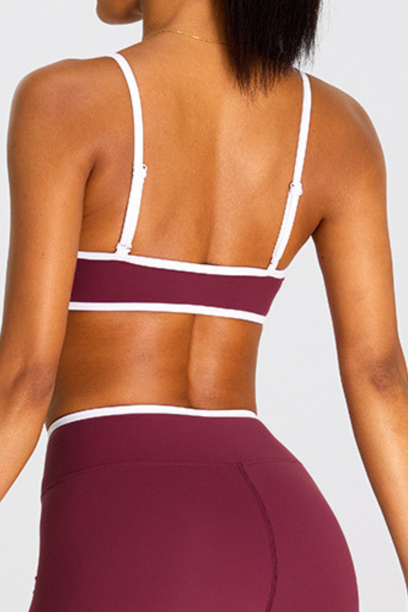 Women's Athletic Color-Block U-neck Adjustable Straps Bra