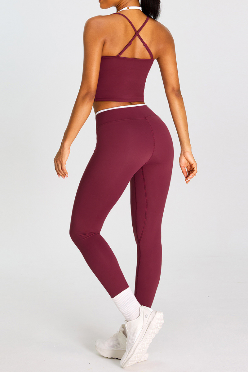 Women's Color-Block Cross-Back Tank Top And Leggingd Set