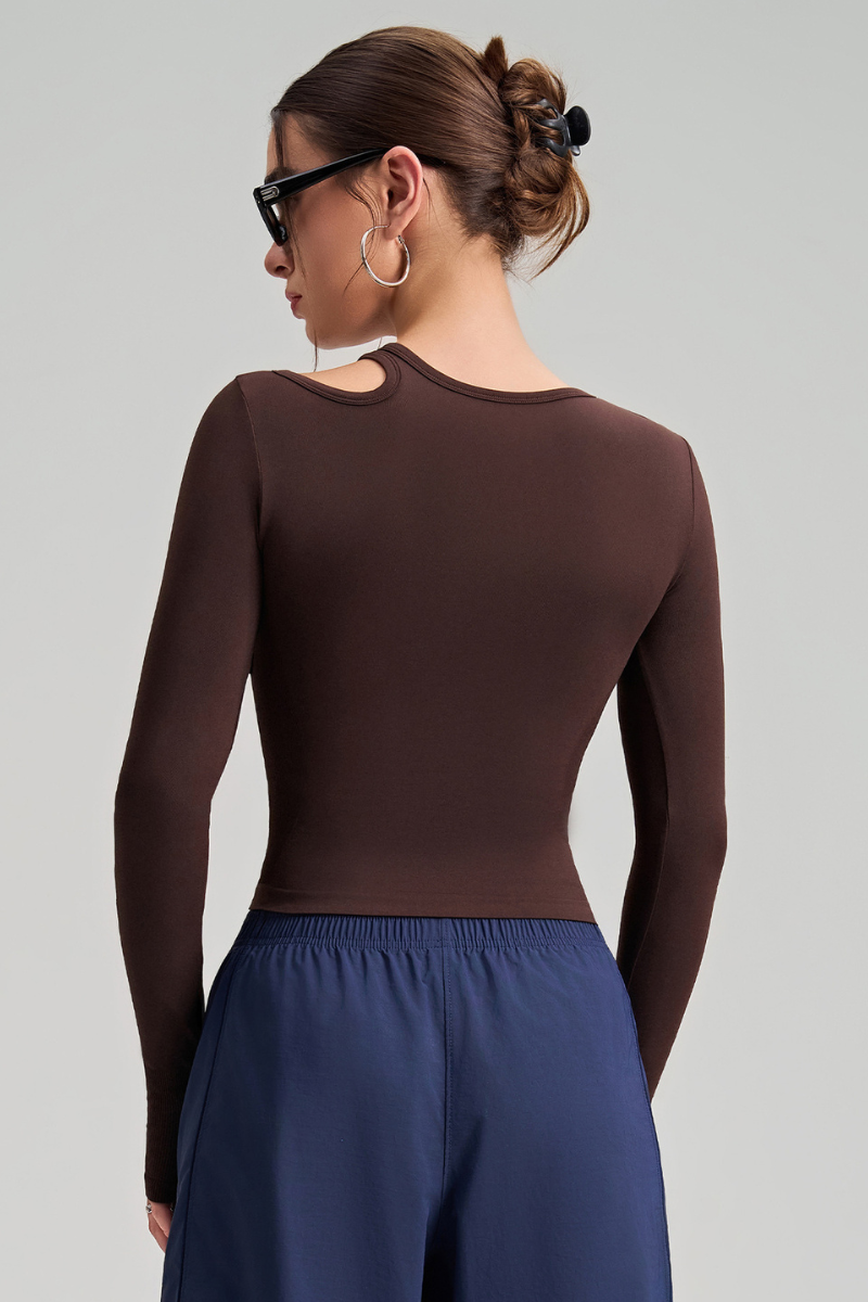 Asymmetrical structure, lacy yoga top