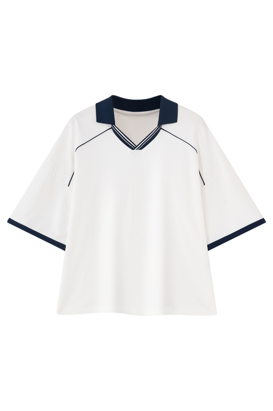 Unisex V-Neck Contrast Trim Polo Collar Sports T-shirt