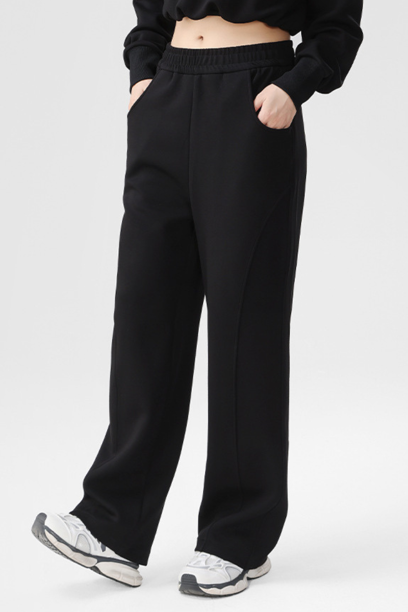 Women's Fall Elastic Waist Seamed Wide Leg Athletic Pants