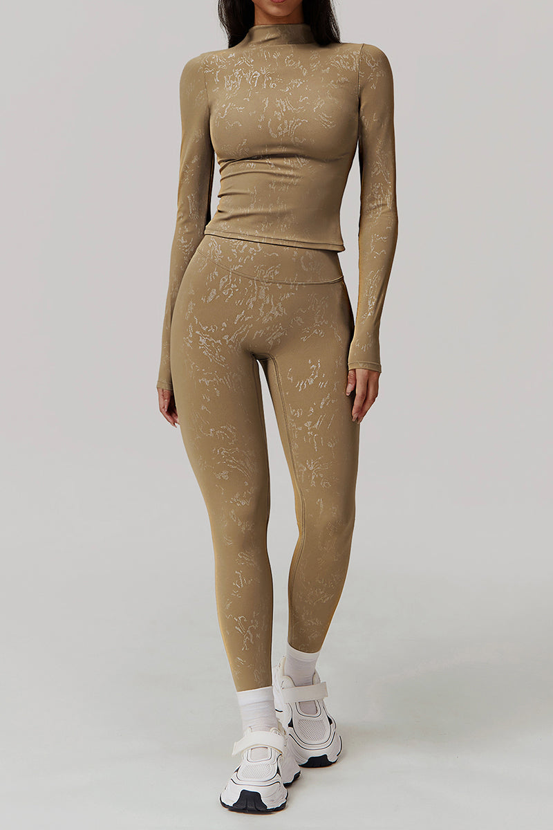 Women Gold Foil Fabric Sports Longsleeves