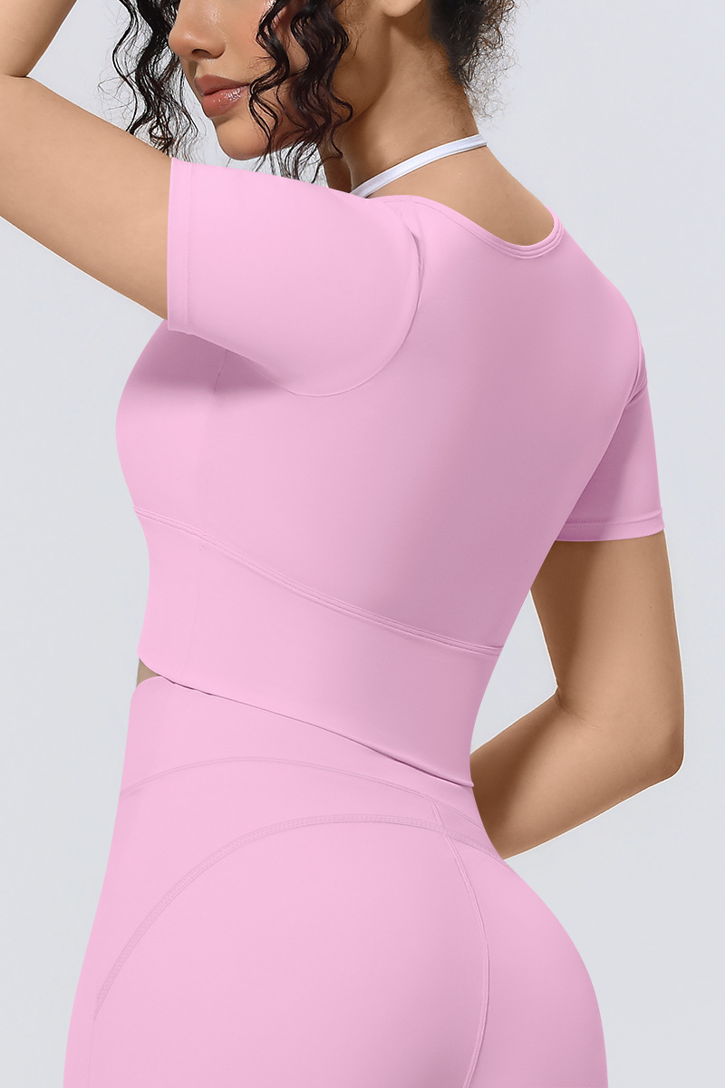 Women Athletic Fake Two Color Block Cropped Halter T-shirt