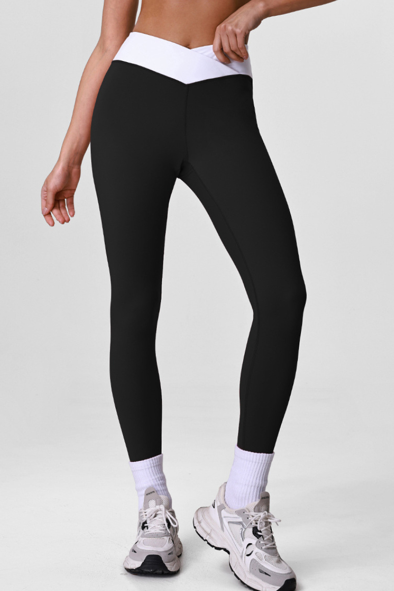 Women's Cross V-Waist Color-Block Sculpting Yoga Leggings