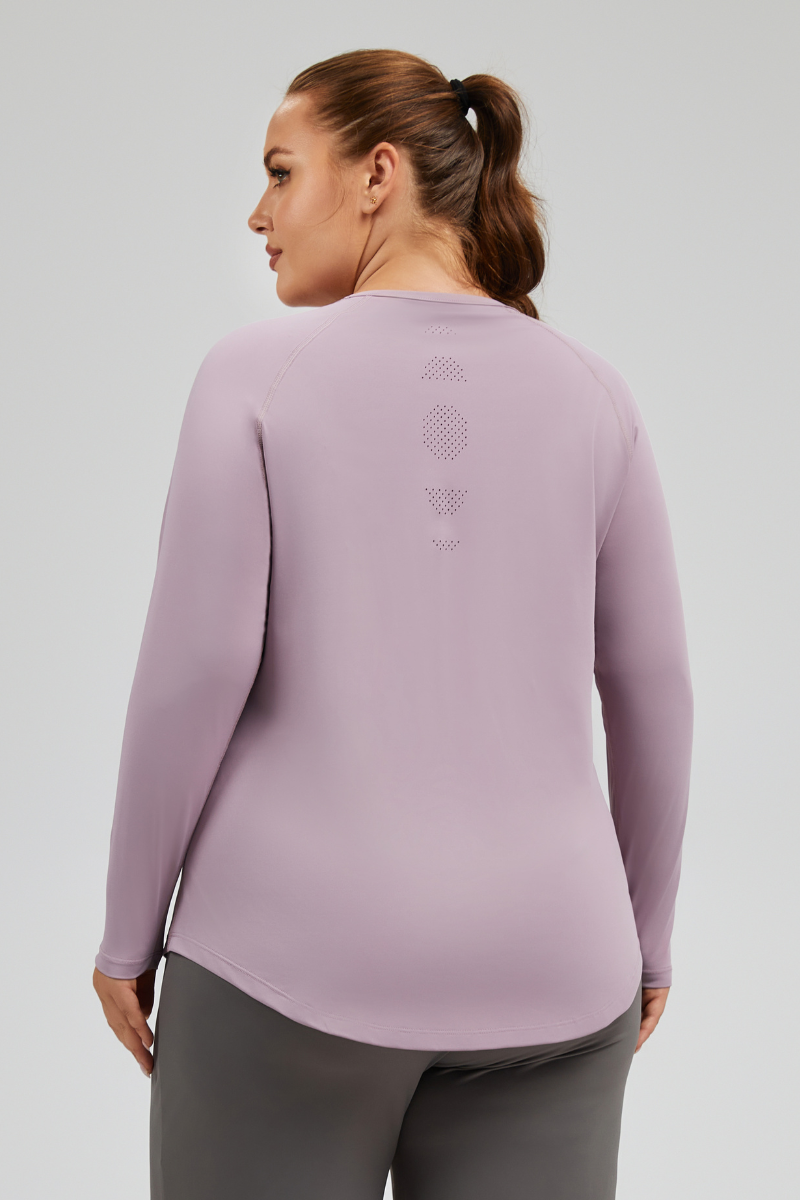 Plus Size Women's Curved Hem Breathable Mesh Yoga T-shirt