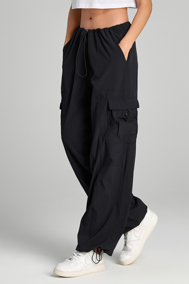 Women's Drawstring Waist Multi-Pocket Cargo Wide Leg Pants