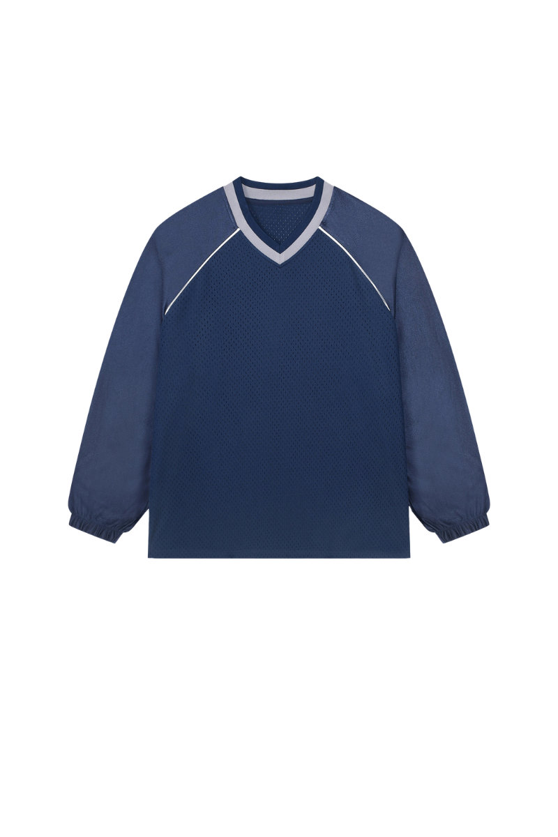 Women's Mesh V-Neck Raglan Color Block Long Sleeve Jersey