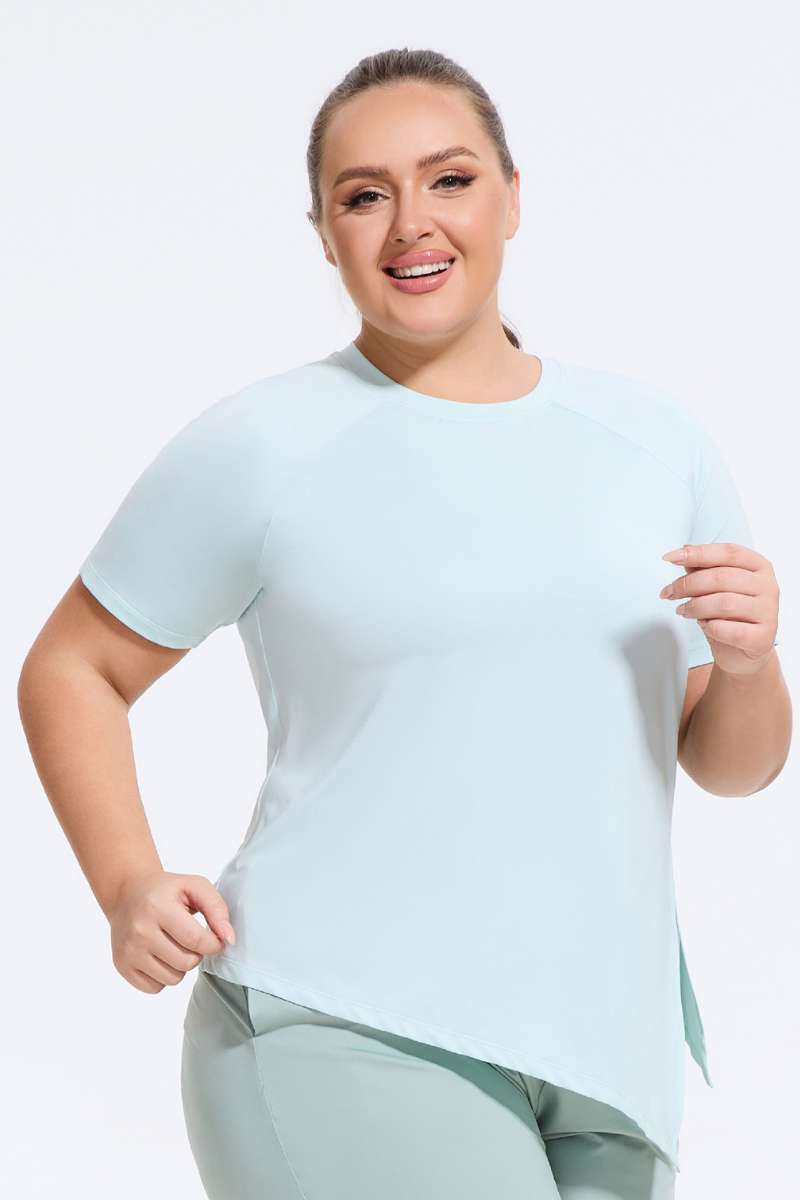 Plus Size Athletic Women's Asymmetric Slit Yoga T-Shirt