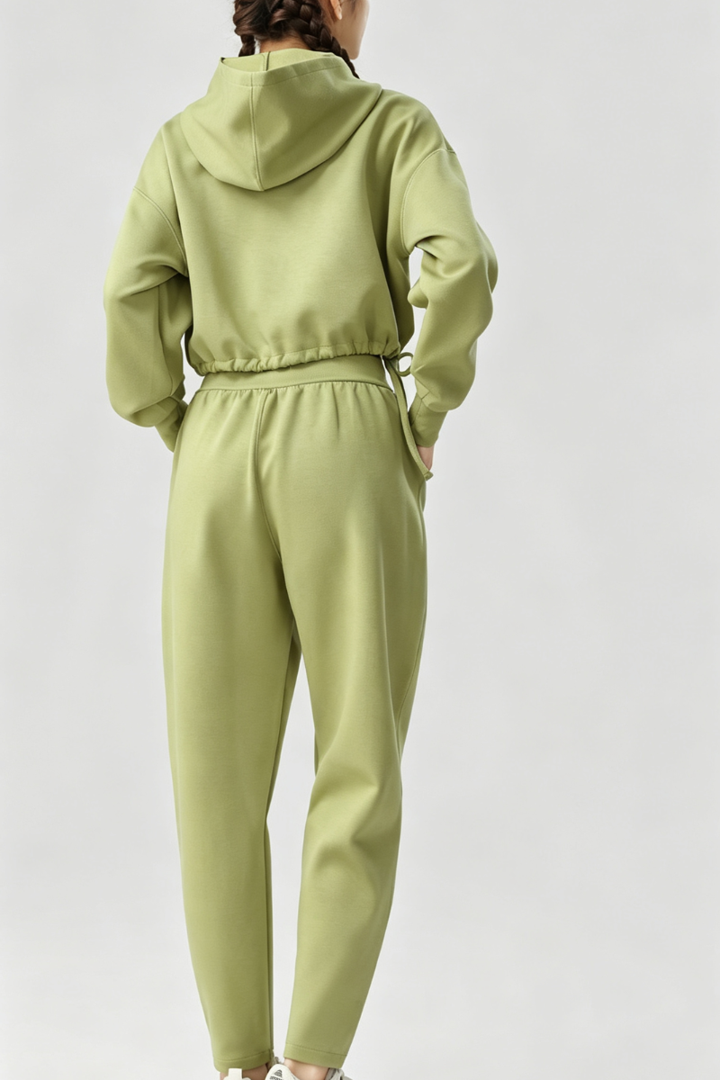 Women Cropped Hooded Top and High Waist Pants 2 Piece Set