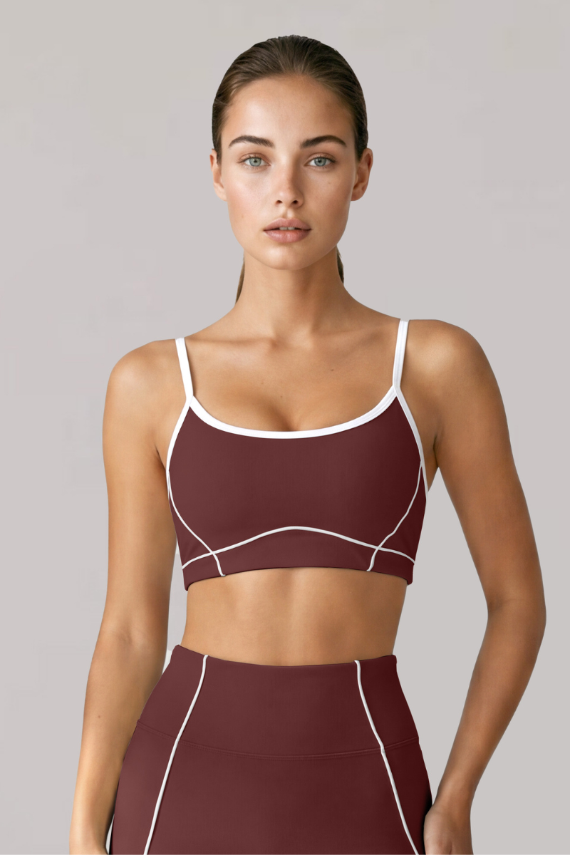 Women's Contrast-Line Thin Strap U-Back Sports Yoga Bra