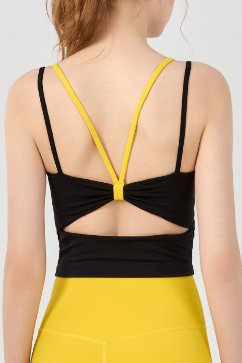 Women's Athletic Color Block Twist Back Padded Yoga Tank Top