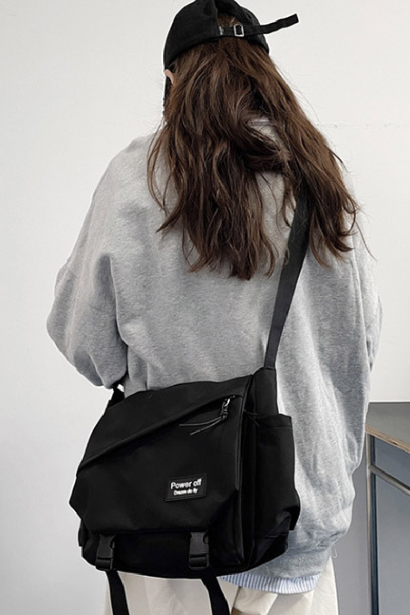Unisex Streetwear Nylon Color-Block Flap Crossbody Bag
